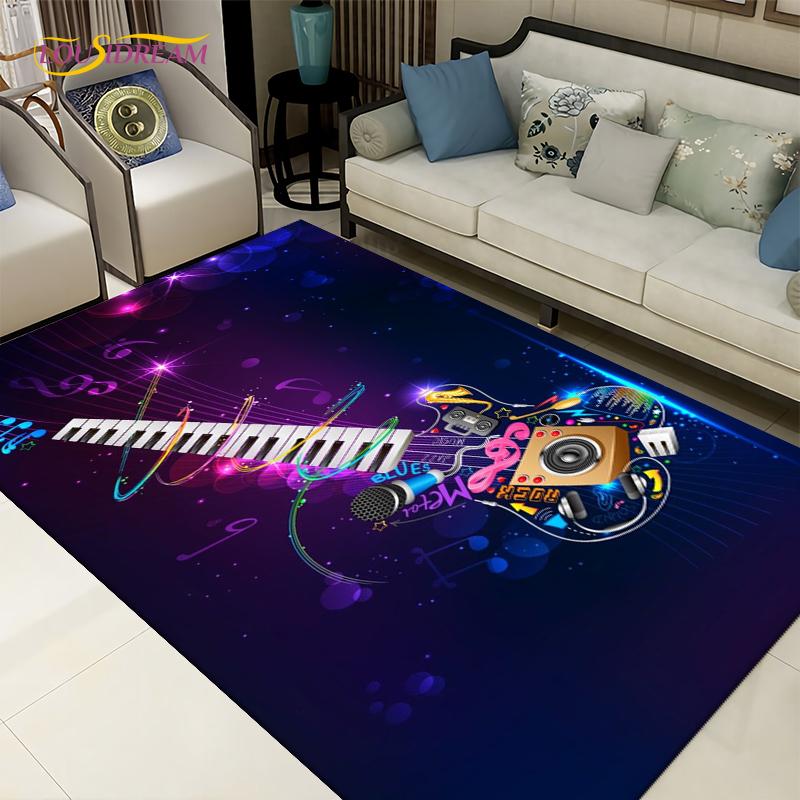 3D-Teppich mit kreativem Wasser- und Feuergitarren-Motiv, Teppiche für Wohnzimmer, Schlafzimmer, Dekoration, Küche, Badezimmer, rutschfeste Fußmatten