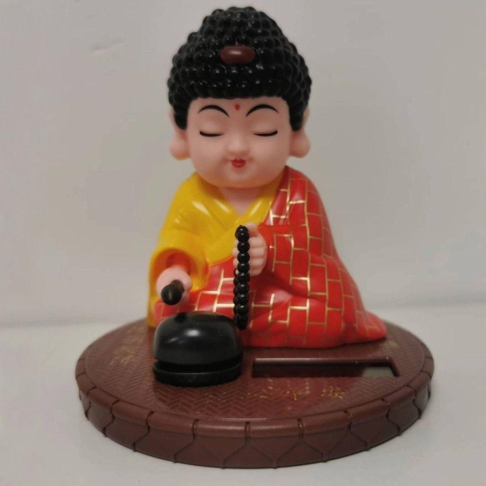 Solar Powered Buddha Car Ornament Nodding Motion Round Base Wooden Fish Figure Square Base Knocking Reciting Buddha Statue