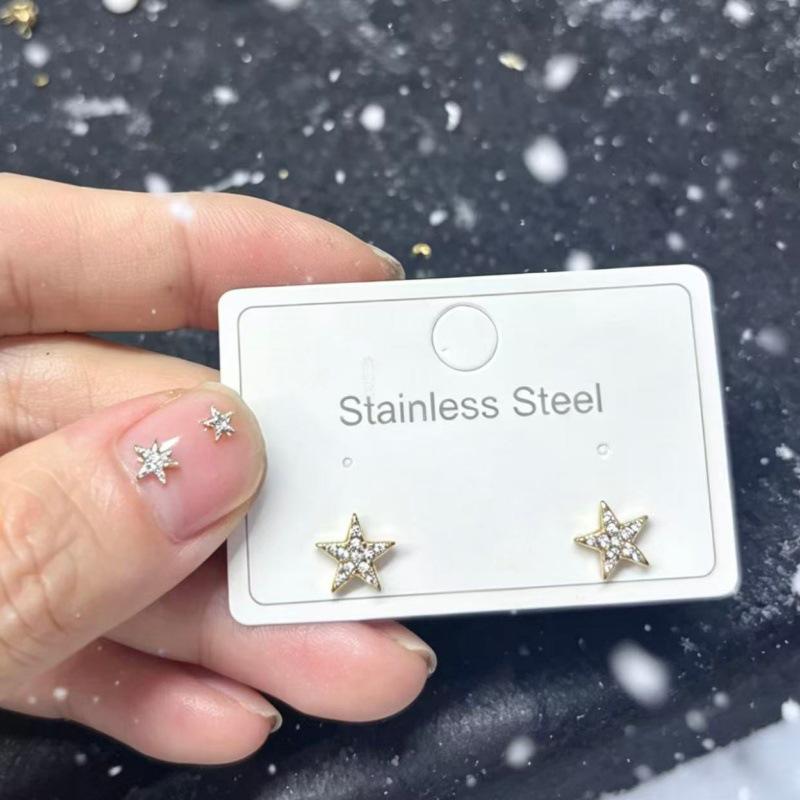 Stainless Steel Stud Earrings Set with Zirconia: Butterfly, Star, Heart & Four-Leaf Clover Designs
