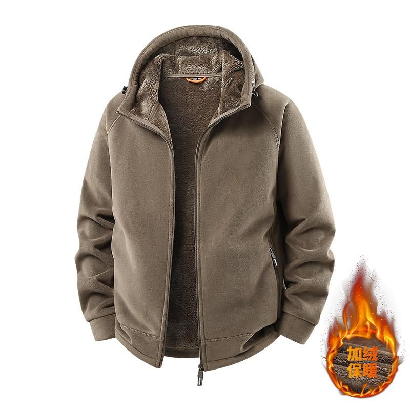 Mens Hooded Fleece Jacket Warm Thick Lined Casual Outerwear Winter Daily Wear