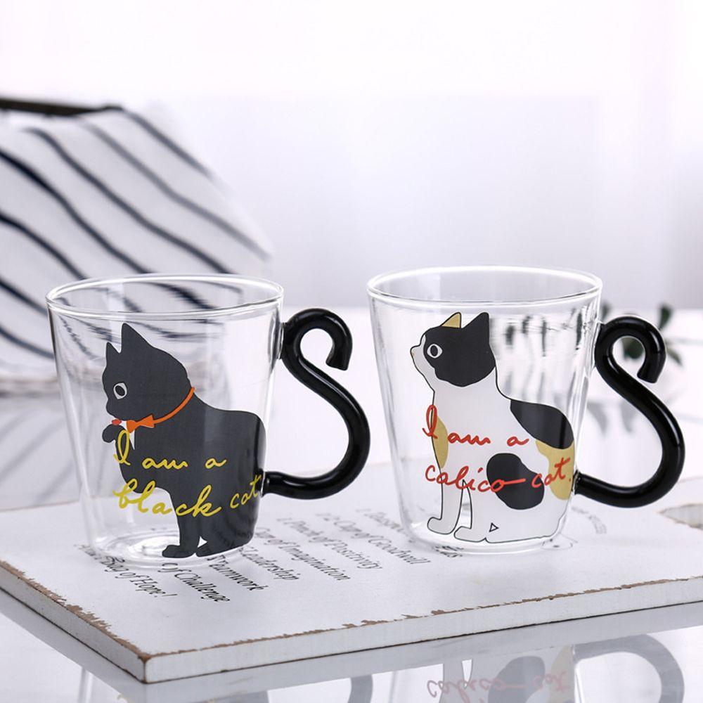 Home Office Durability Smooth Heat Resistant Cat Tail Handle Glass Cup Mug Breakfast Mug Handy Cup