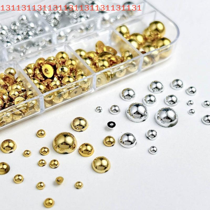 12Grids Manicure Nail Salon Accessories Mixed Semi-circular Pearl Gold And Silver Nail Charms Nail Decor