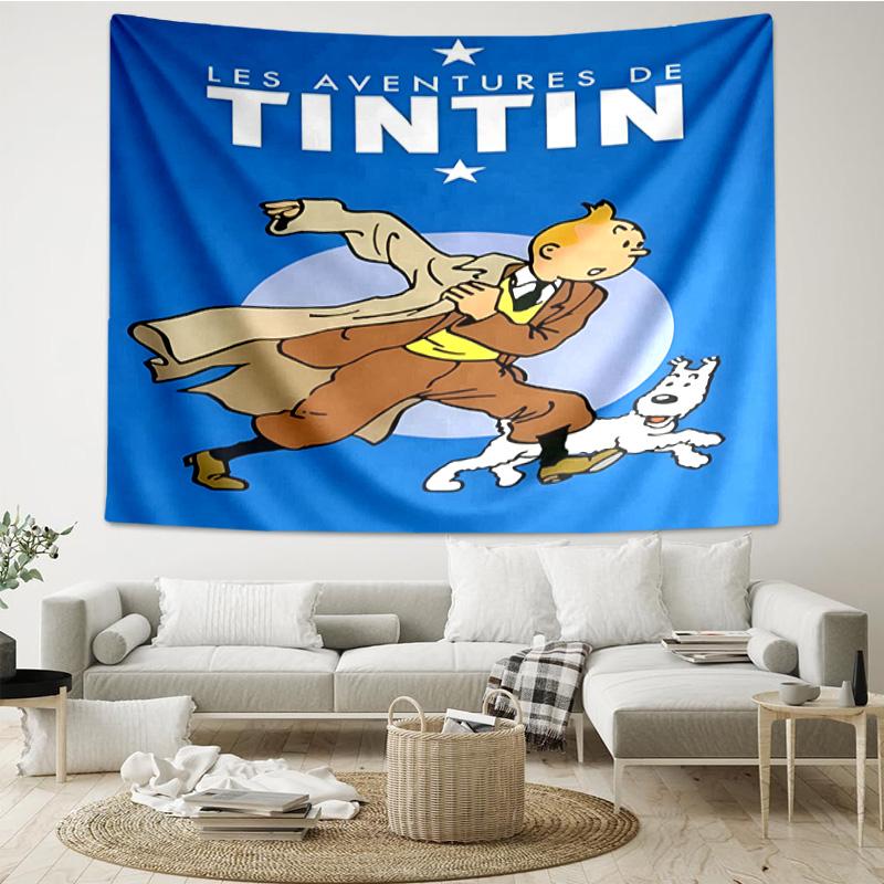 Tintin's Avonturenstad Sneldrogend Wandkleed voor Slaapkamer, Woonkamer, Speelkamer, Decoratie Kunstkamer Wandkleed Vakantie- en Verjaardagscadeaus