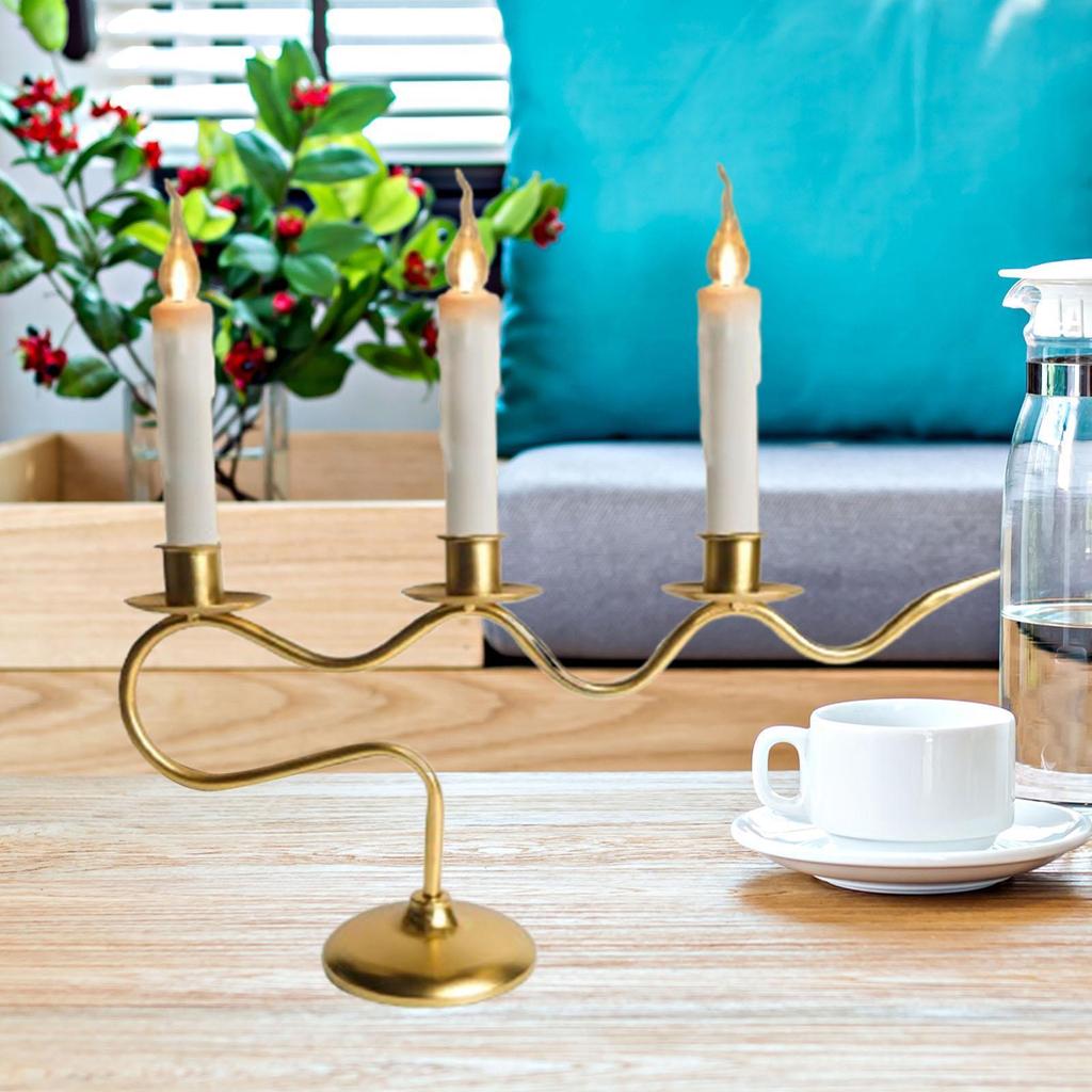 Iron Candle Holder Candelabra Home Candles Stand Fireplace 3 Arm Candlestick