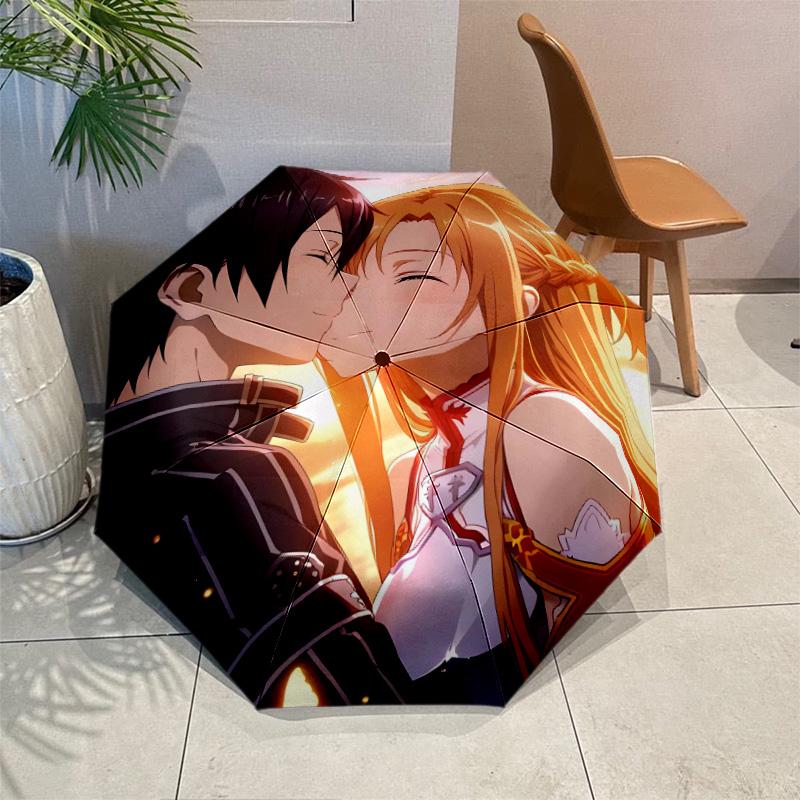Sword Art Online Umbrella with Automatic Open/Close & Self-8-Rib Heavy-Duty Umbrella, Compact Travel Umbrella Suitable for Outdoor