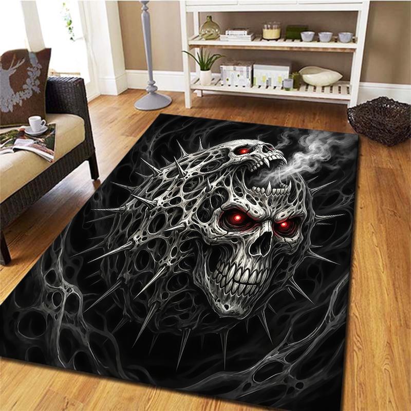 Dark Street Skull Pattern Square Carpet,Area Rug,Carpet Rug for Living Room Bedroom Sofa Playroom Decor,Non-slip Floor Mat,Holiday Birthday Gifts