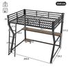 Hochbett Schreibtisch 90x200cm Kinder/Erwachsene, Ambientelicht, Steckdosen & USB, Metallbettgestell Lattenrost, Schwarz (ohne Matratze)
