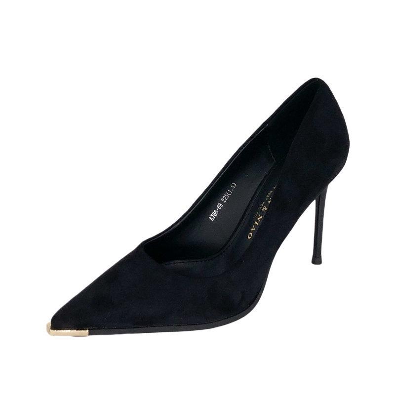 Khaki high heels women's 2025 new thin heel temperament celebrity suede light mouth pointed single shoes commuter work shoes
