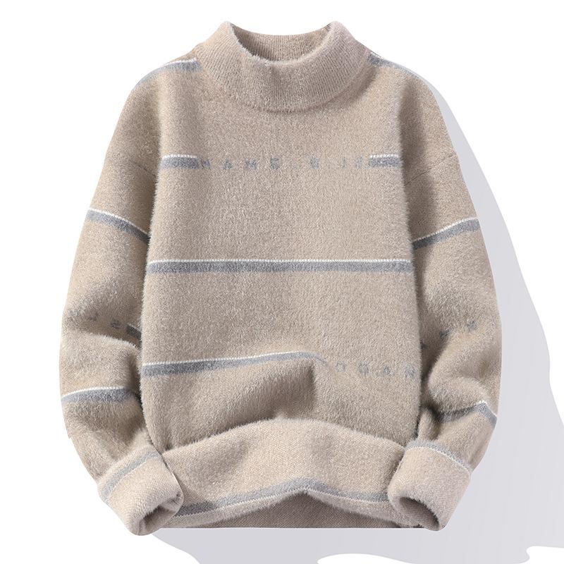 Men's Half Turtleneck Pullover Sweater Teen Fashion Faux Mink Knit Sweater Autumn