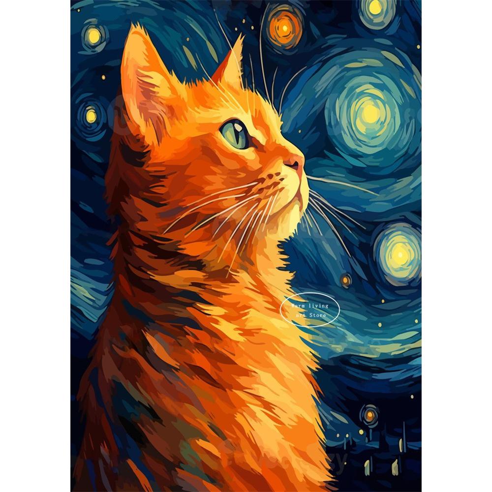 5D Diy Diamond Painting Cross Stitch Embroidery Mosaic Funny Black Cat Flower Van Gogh The Starry Night Full Round Drill Home Decor Wall Art Gift