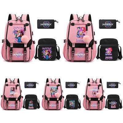 3-teiliges Set: Niedlicher Rucksack mit K-Pop-Dämonenjäger-Motiv und Schultertasche für Teenager, Schüler, Mädchen und Jungen – ideal als Schulranzen, Reisetasche mit großem Fassungsvermögen und Geschenk für Kinder