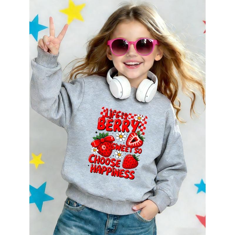 European sizes Cute Strawberry Print Pattern Kids' Thin Round Neck Sweatshirt 0-3 Years Comfortable Outdoor Outfit Choice