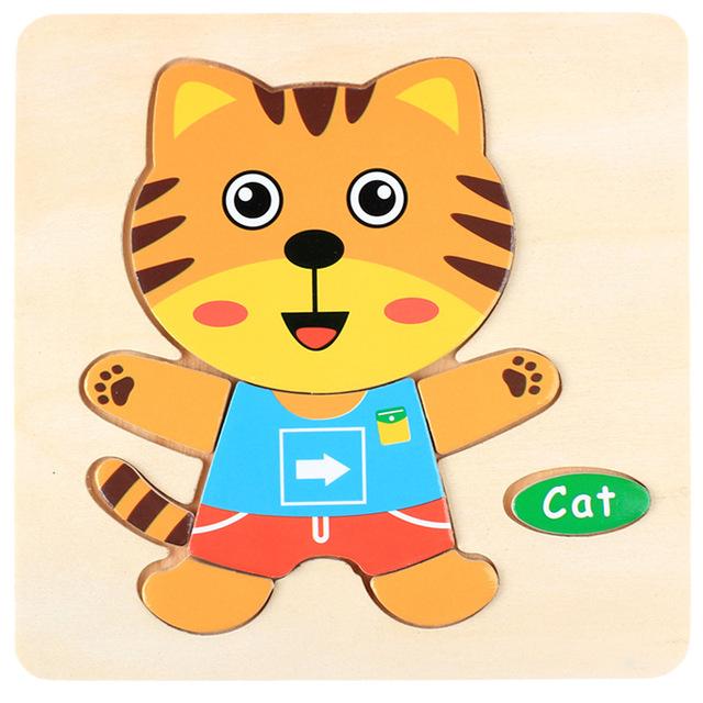 15x15cm Baby Wood Jigsaw Puzzle Board Game Cartoon Animal 3d Puzzle Montessori Educational Learning Wooden Toys for Children
