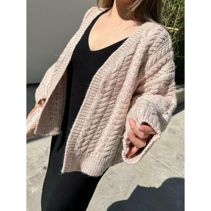 

Miss Biggie Fashion Plus Size Slim Looking Easiest for Match Oversize Thick Needle Twisted Flower Sweater Cardigan Coat Light Rice Noodles One size