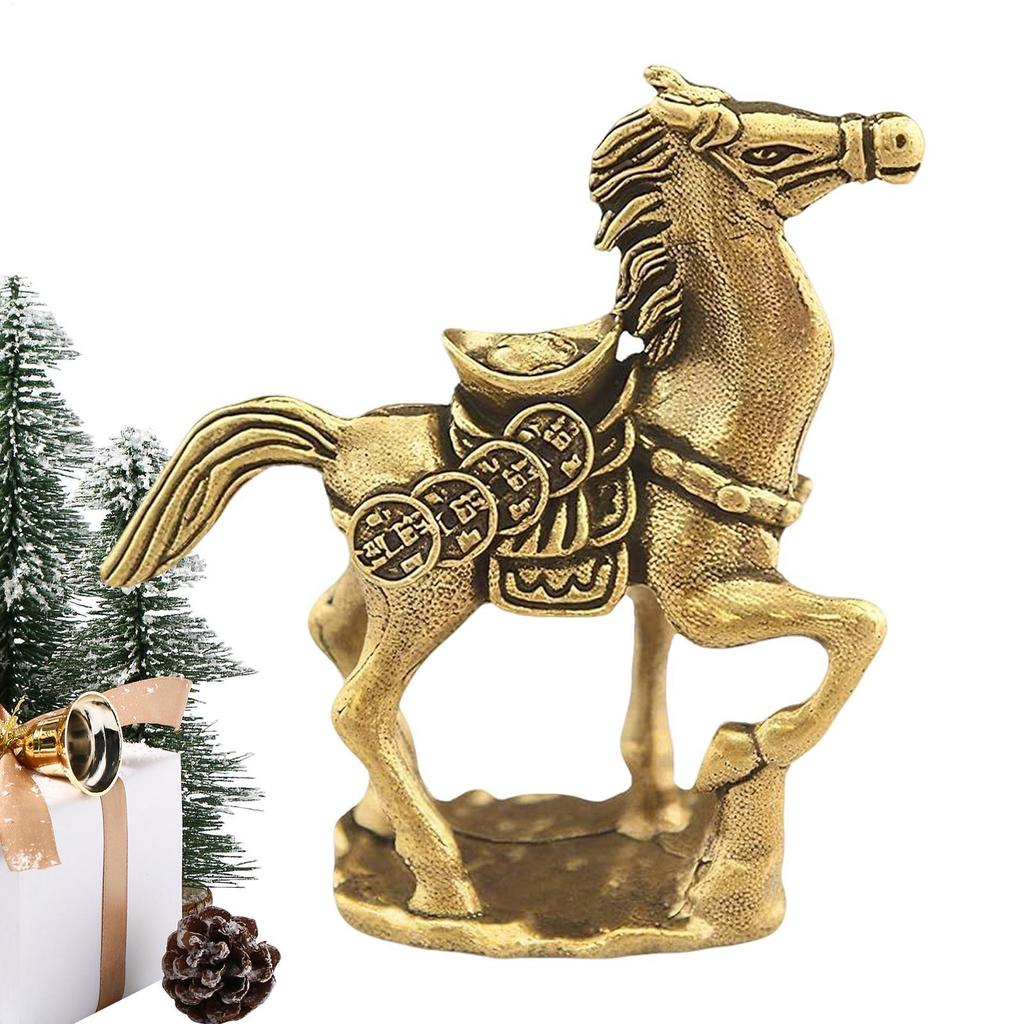 Brass Horse Statue Small Ornament 2026 Year Of The Horse Metal Golden Coin Crafts Symbolizes Wealth Luck Gift Desktop Ornament