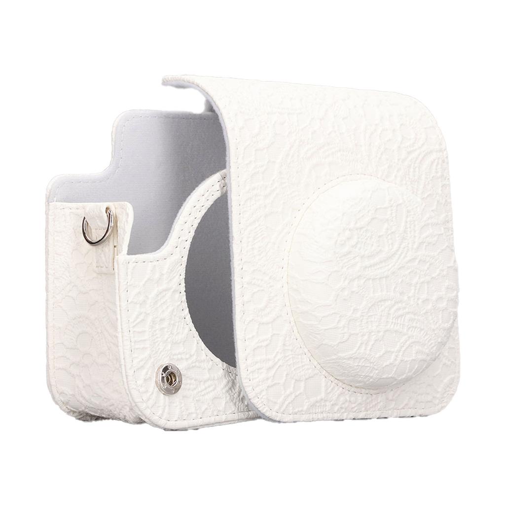Instant Camera Protective Bag Vintage 3D Pattern Instant Camera Carrying Case for Fujifilm Instax Mini 12 White Lace