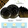 193ks Černo-zlaté párty nádobí, Černá a zlatá tečkovaná papírová sada párty nádobí - Černé a zlaté papírové talíře a kelímky Ubrousky Ubrus atd.