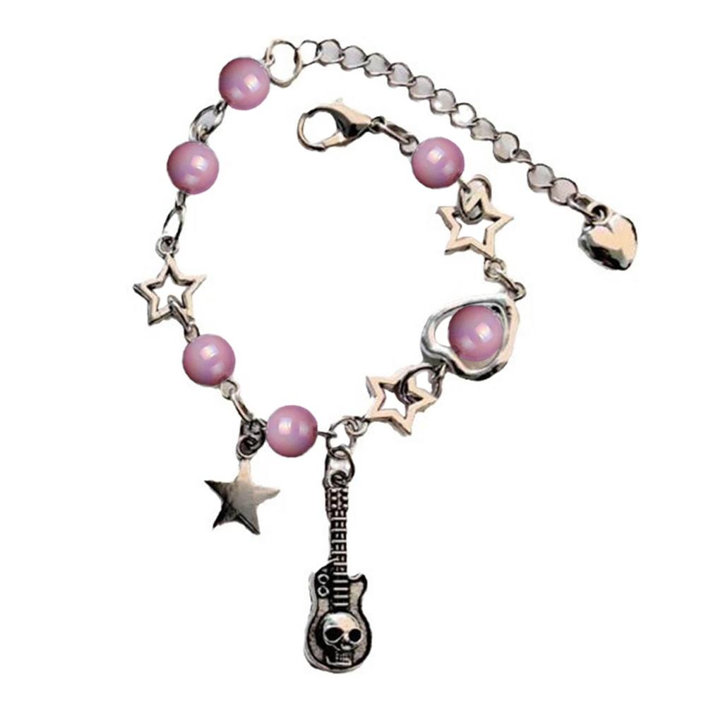 Stylish Heart Star Skull Guitar Bracelet Fashionable Beaded Wrist Chain Jewelry Charm for Music Lovers and Trendsetters