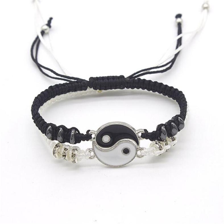 2Pcs/set Matching Yin and Yang Bracelet Set Exquisite Tai Chi Hand-woven Bracelet Set