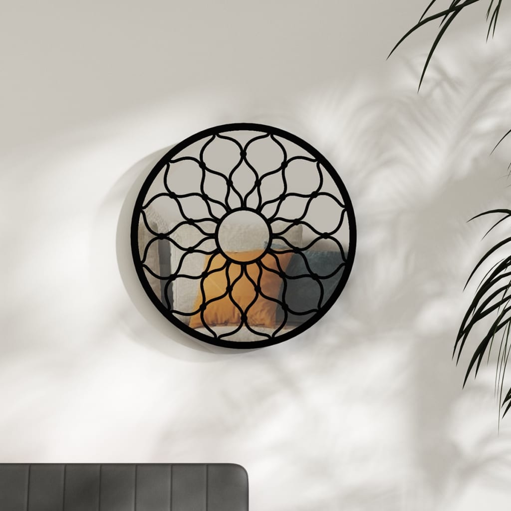 Black Round Mirror 40x3 Cm Iron for Indoor Use