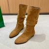 [Ushilai] pointed-toed temperament boots for women's 2025 winter new thick-heeled fashion casual versatile wrinkled boots