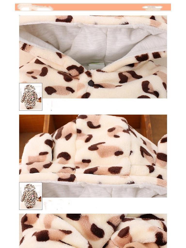 Polka Dot Bear Footed Baby Romper - Coral Fleece Crawling Suit for Autumn and Winter