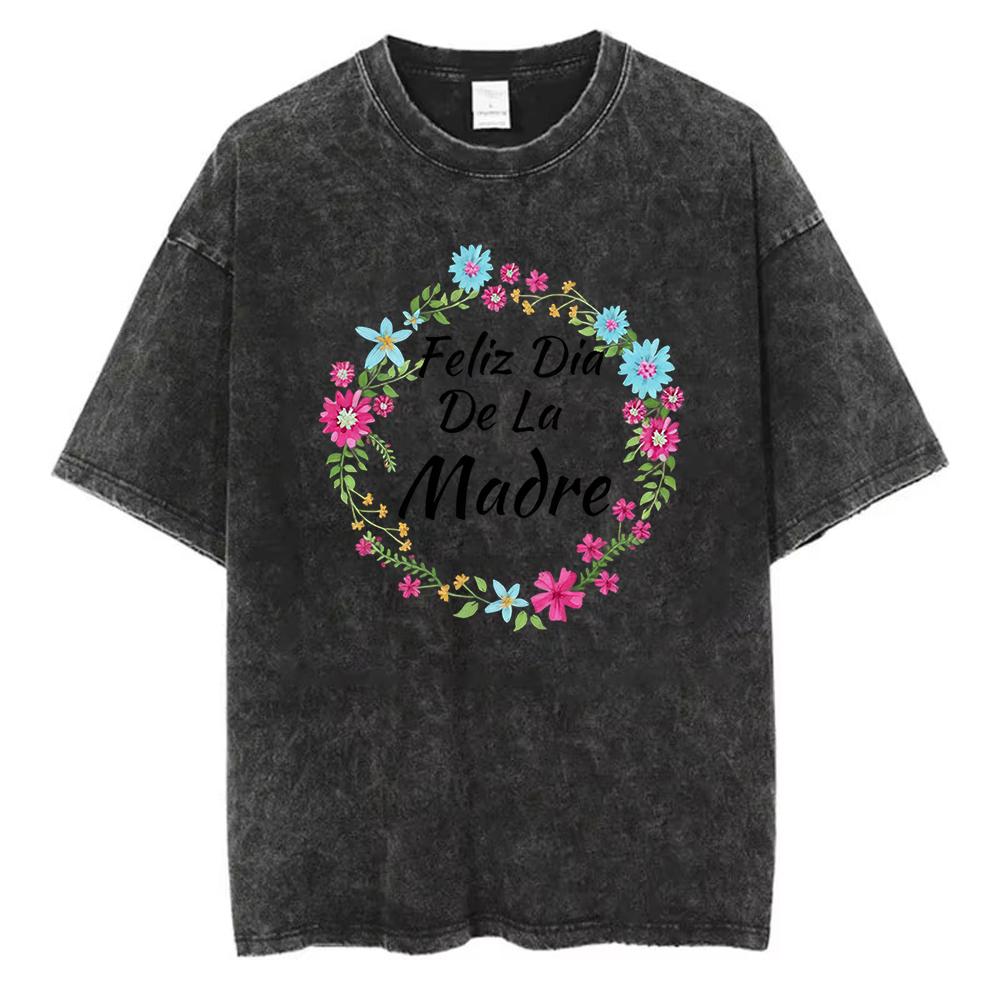 

Happy Mothers Day Floral T Shirt Vintage Washed Cotton ShortSleev Casual Tops Light Luxury Perfect Gift for Mom S