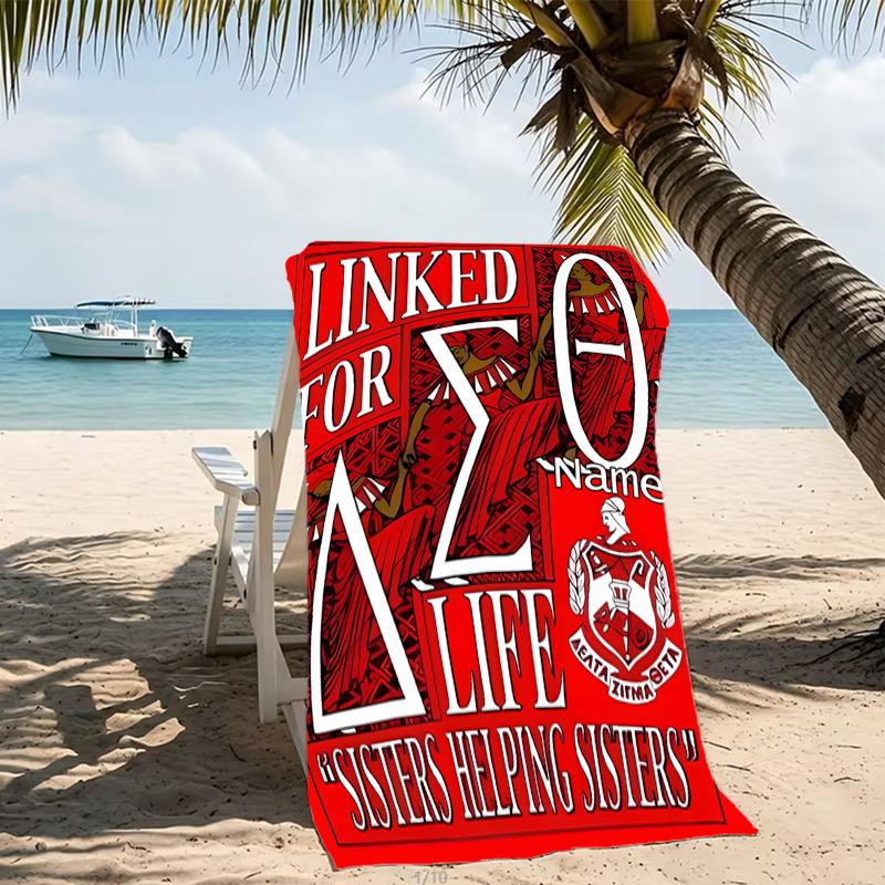 Customizable personalized beach towels Delta Sigma Theta themed designs.Suitable for the beach, yoga, sports;ideal as beach accessories