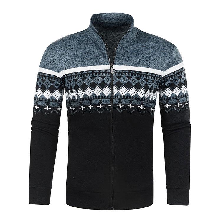 

Men s Korean Style Jacquard Slim-Fit Stand Collar Fleece Jacket M джинсовий синього кольору