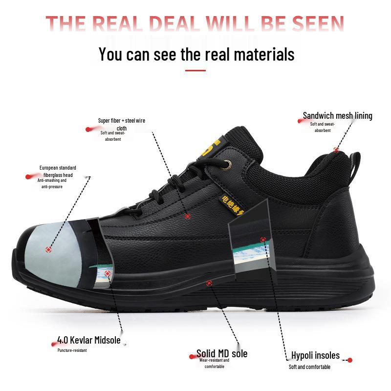 Men's Anti-Smash, Anti-Puncture Insulated Electrician Safety Shoes - Anti-Slip, Wear-Resistant, Comfortable Work Footwear