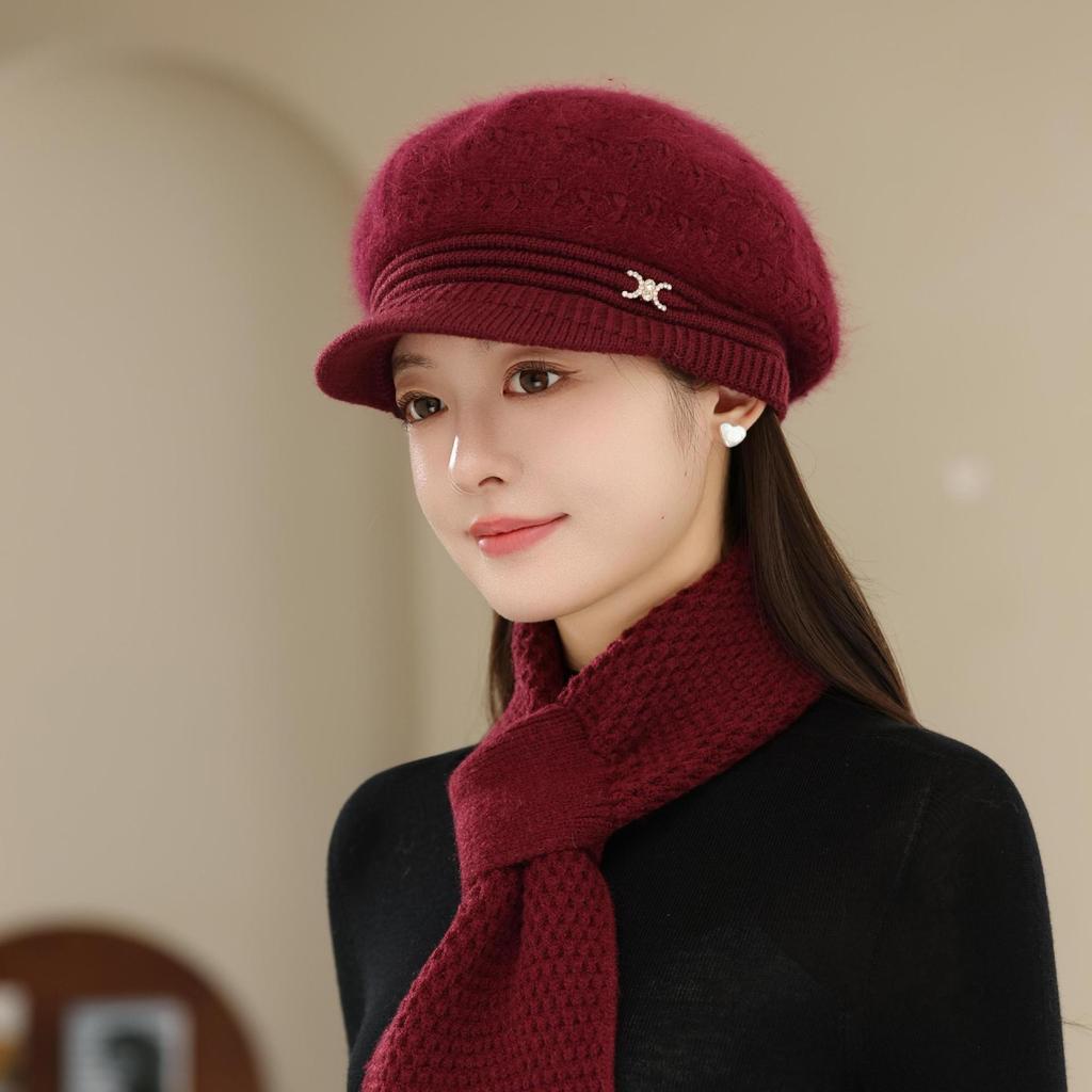 Rabbit Fur Flower Warm and Fashionable Winter Peaked Hat Old Lady Ear Protection Woolen Hat