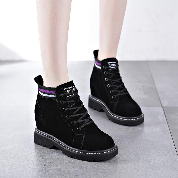 Martin boots women's spring short boots thick-soled casual versatile velvet and cotton short tube British style heightening women's shoes