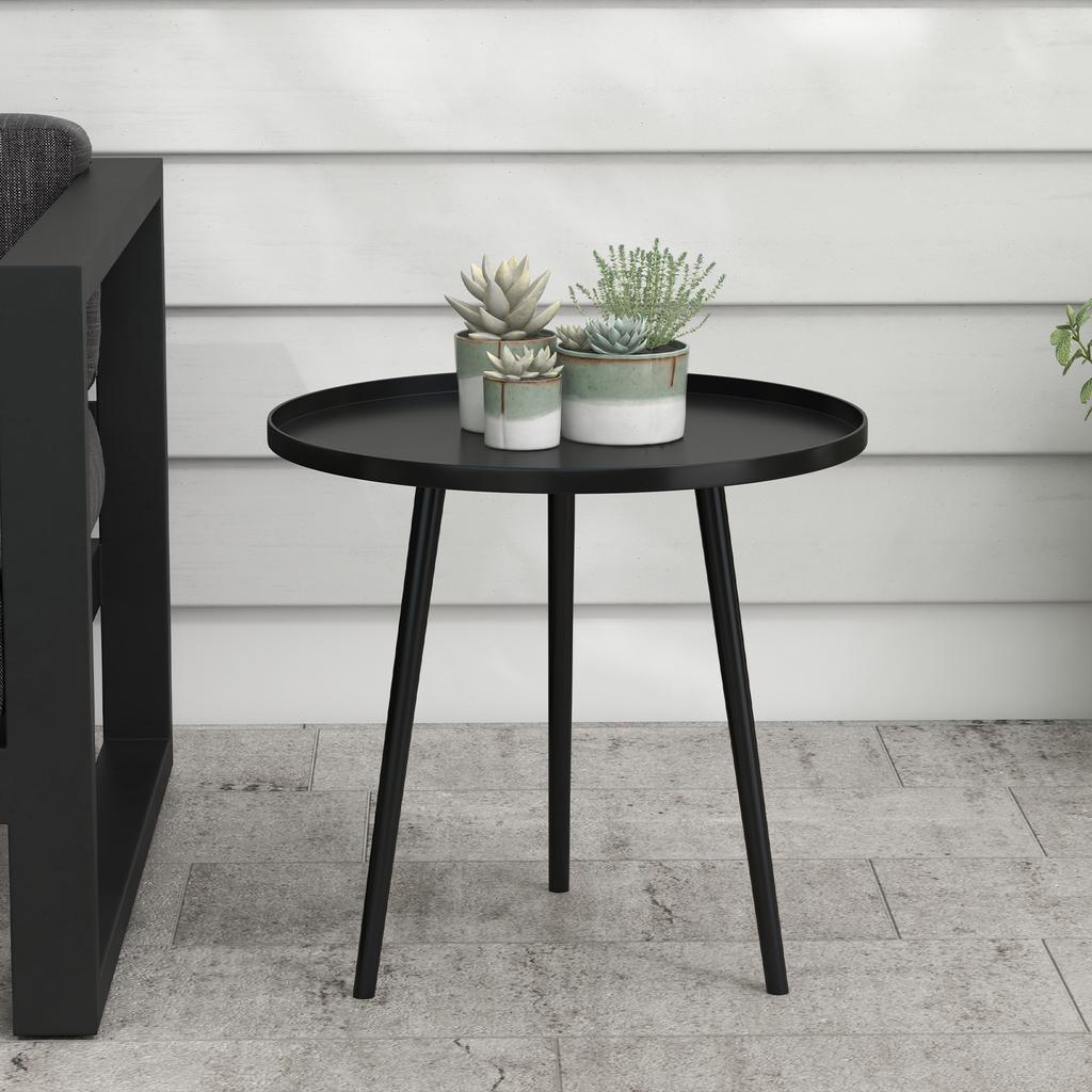Outdoor side table. Garden table. Round patio table. Steel. 40 x 50 cm (diameter x height). Black