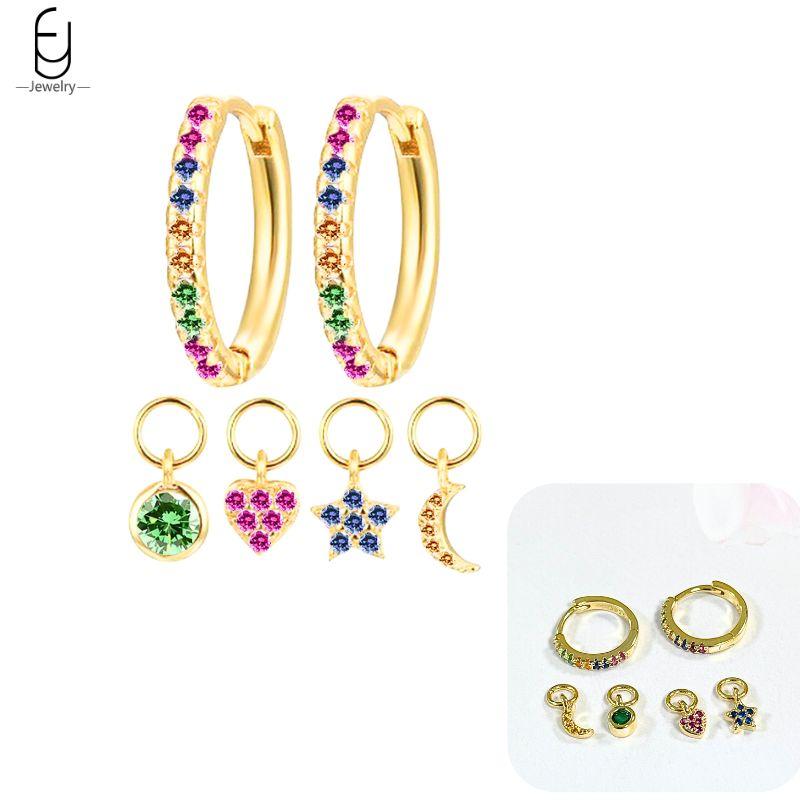 925 Silver Ear Buckles Fashion Hoop Earrings Colorful Crystal Pendants Gold Earring Premium Luxury Women's Jewelry Gift