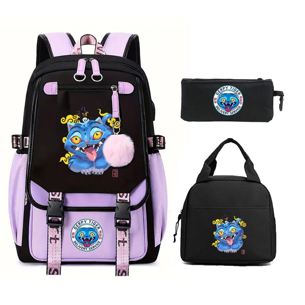 Animation Cartoon Printing Large Capacity Student School Bag Children'S Meal Bag Casual Pencil Bag Three-Piece Set