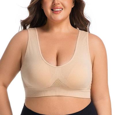 Plus Size Seamless Sports Bra for Women Breathable Mesh Fabric Push-Up with Removable Pads Comfort Vest Style Bra