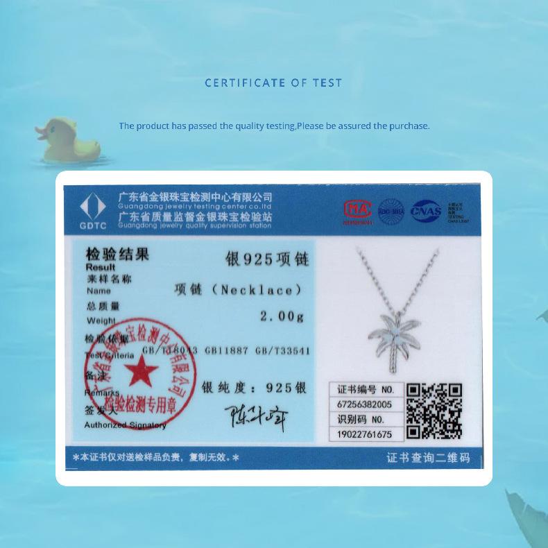 925 Sterling Silver Platinum Plated, New Coconut Tree Necklace Opal Necklace Women'S Light Luxury Niche Exquisite Jewelry Cross-Border