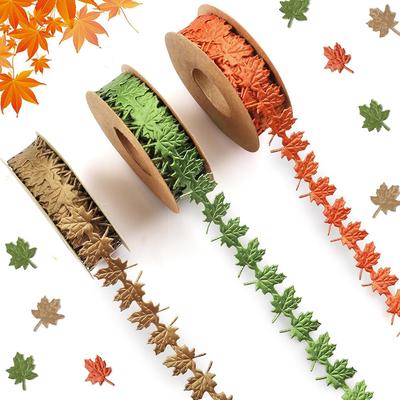 3 Rolls 15 Yards Fall Ribbons Leaf Shape Craft Ribbons Trim for Gift Wrapping