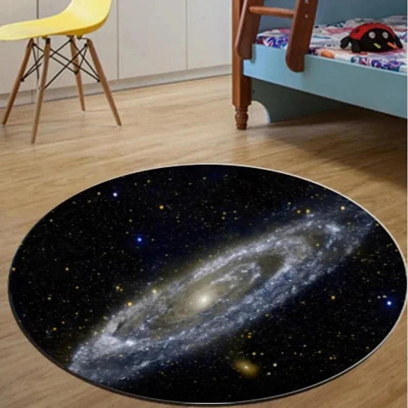 Celestial Round Floor Mat Featuring Earth Moon and Mars Anti-Slip Carpet for Bedroom Computer Chair Unique Rug for Home Decor