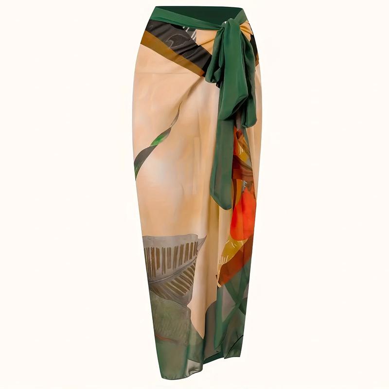 European & American One-Shoulder Split Swimsuit with Chiffon Skirt Set