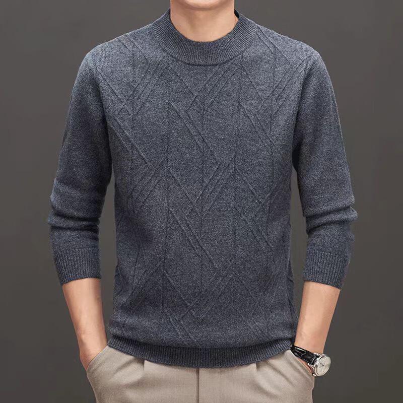 Raphenny Men's Round Neck Long Sleeve Wool Sweater AM816
