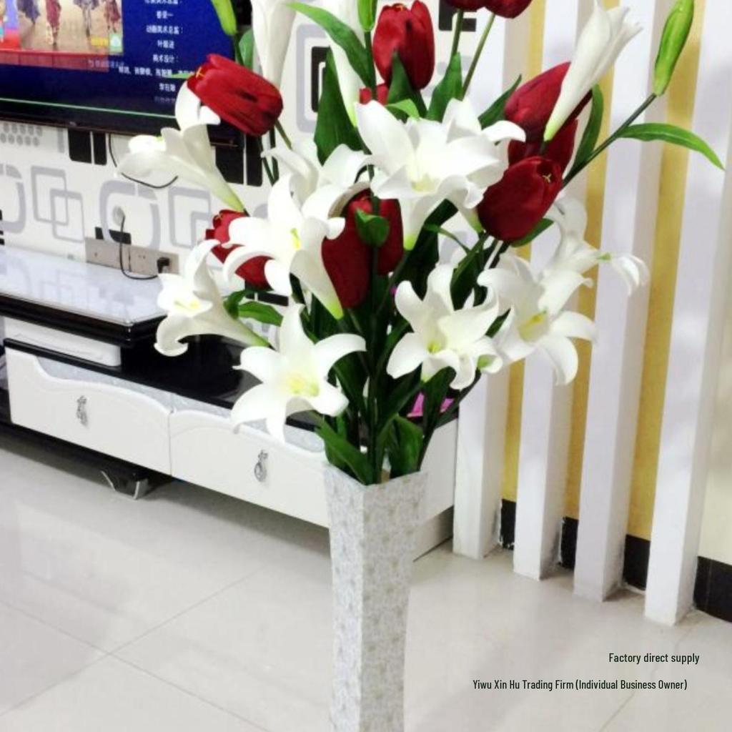 Künstlicher Hochzweig-Lilienstrauß: Seiden- & PU-Tulpen für Wohnzimmer-Bodendekoration