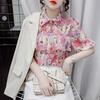 New Summer Pearl Ruffle Edge Floral Chiffon Blouse Sweet Turn Down Collar Floral Short Sleeved Bottoming Shirt