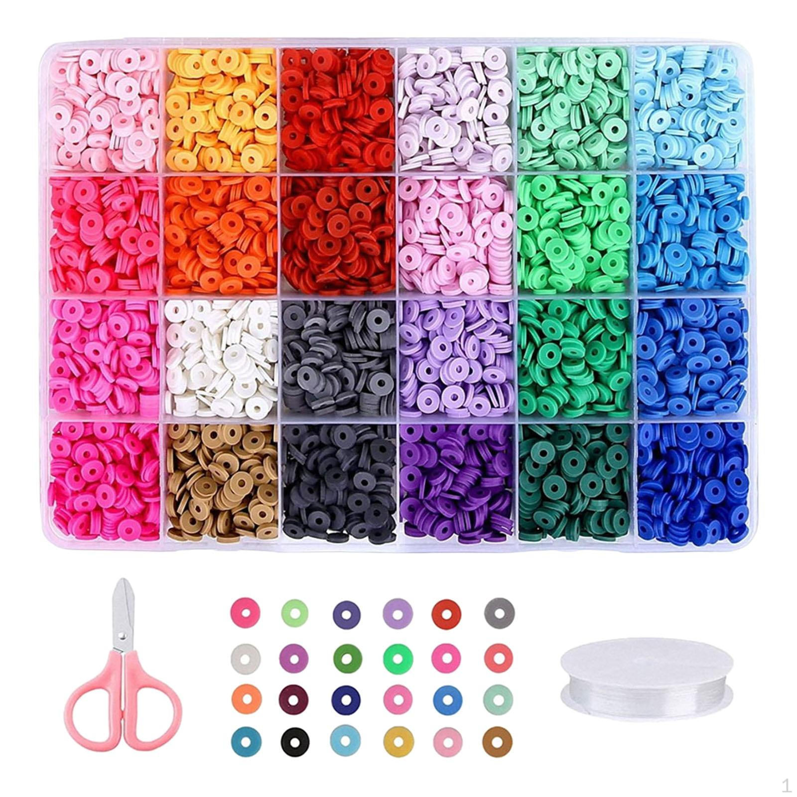

24 Grid Clay Beads 6mm Flat Round DIY Collection and Elastic String Vivid Colors Sizes