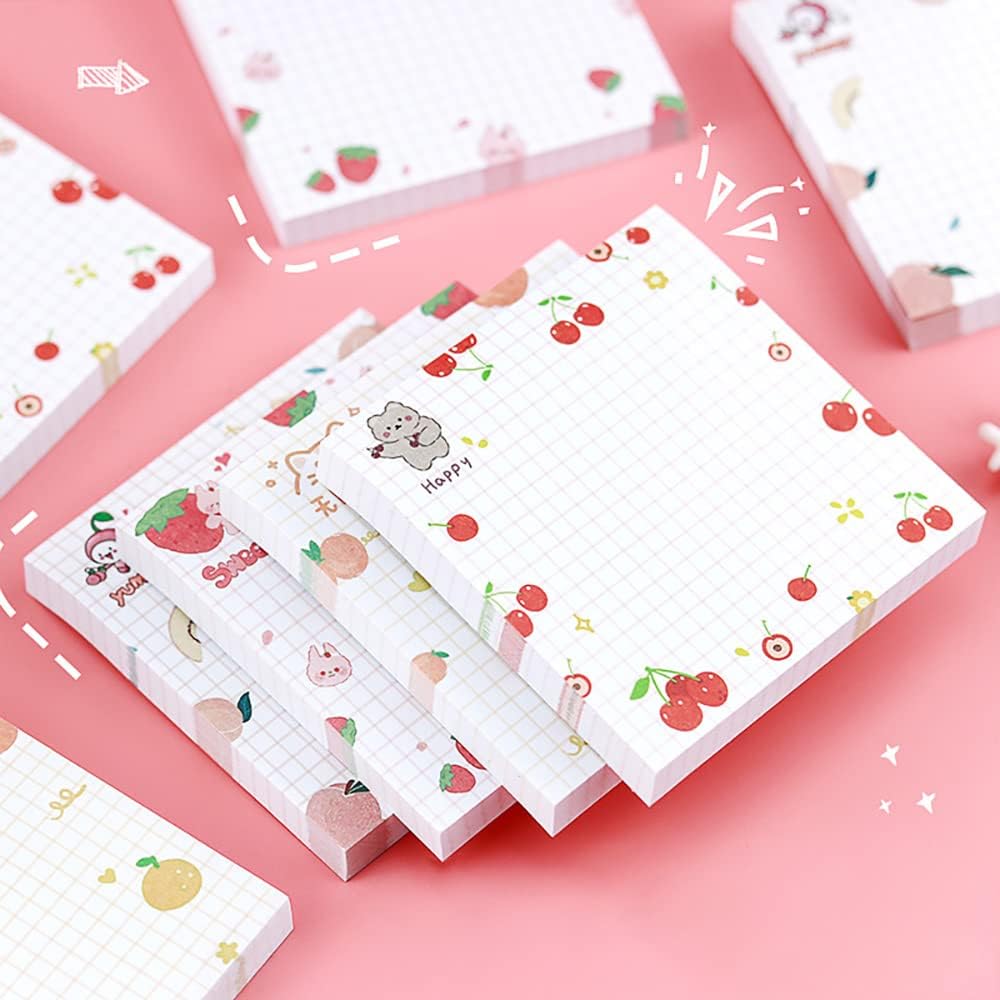 4 Pack Cute Sticky Notes Kawaii Sticky Notes Memo Pad 3.1x3.1 Inches Self-Stick Note Pads Colorful Fruit Sticky Note Pads for Girls DIY Office Home