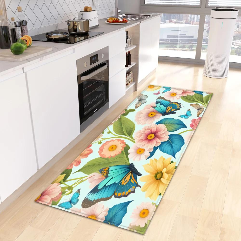 Blumenmuster Teppich Flur Bad Eingangstür Rutschfeste Fußmatte Zuhause Wohnzimmer Kinderzimmer Balkon Bodendekoration Teppich