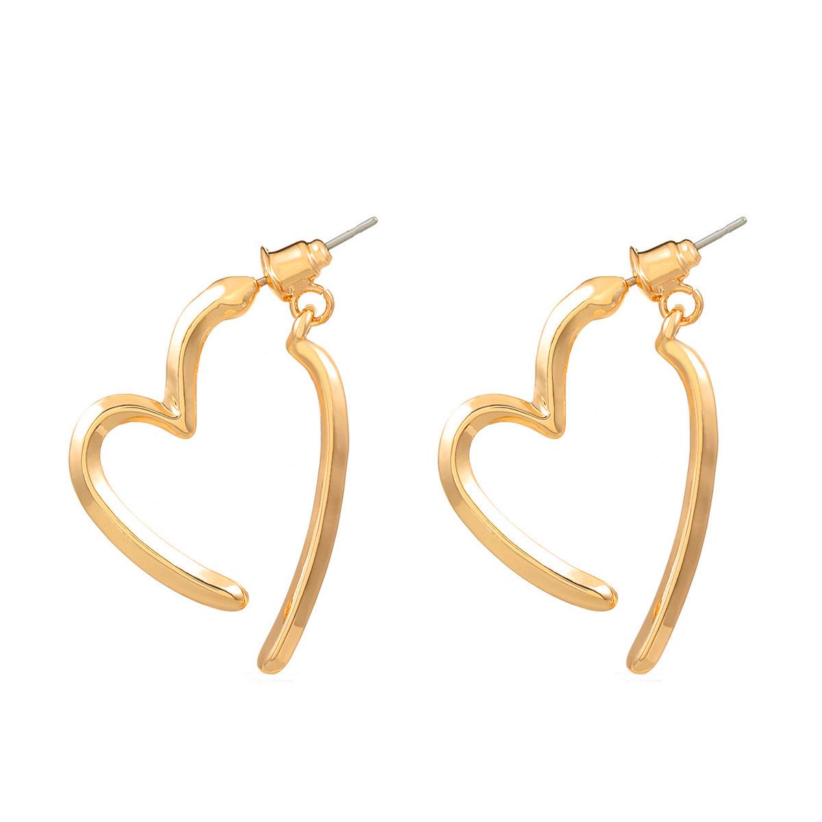 Korean Metal Cross & Heart Stud Earrings for Women - Simple, Cold Style золотой