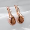 Light Brown Natural Zircon English Earrings For Women Water Droplets  Rose Gold Color High Quality Daily Jewelry