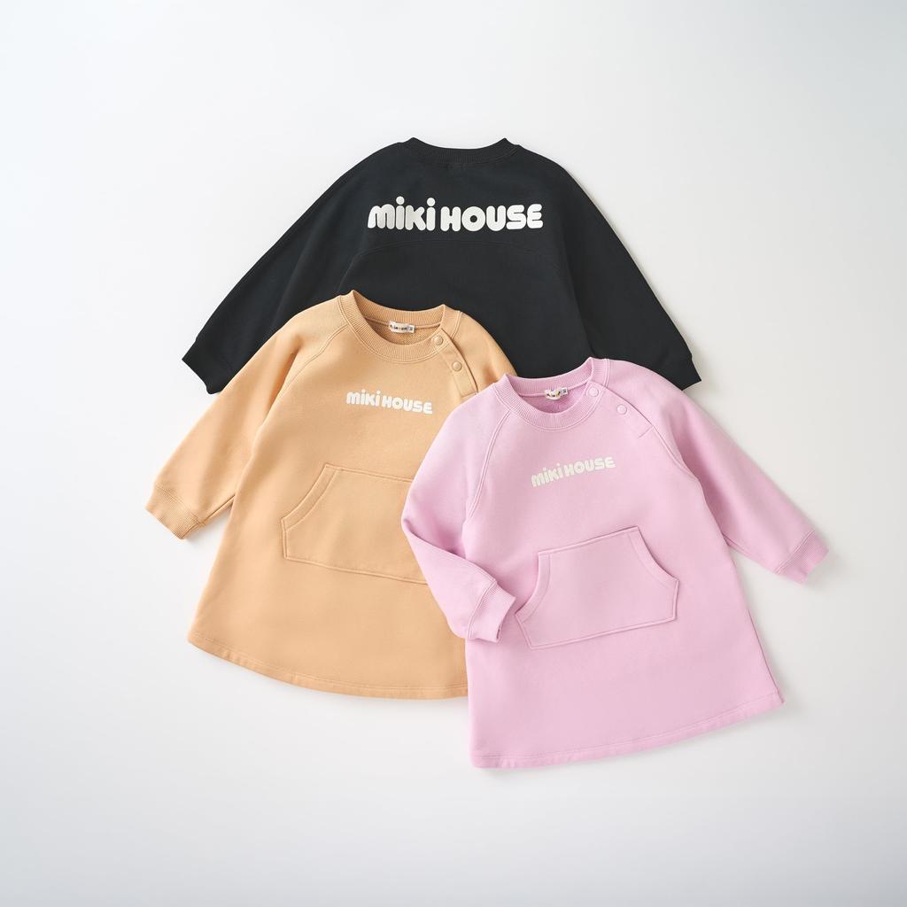 MIKI HOUSE Back Logo Dress, Long Sleeve, Solid Color, One-Point Logo, for Girls, Baby, Kids, Kindergarten, 80cm, Lavender, 10-1914-149, Web Exclusive