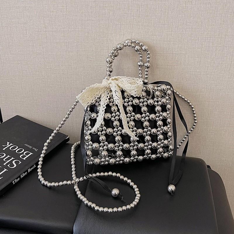 Pearl Woven Mini Shoulder Bag For Summer Elegant Women Pvc Jewelry Detailing